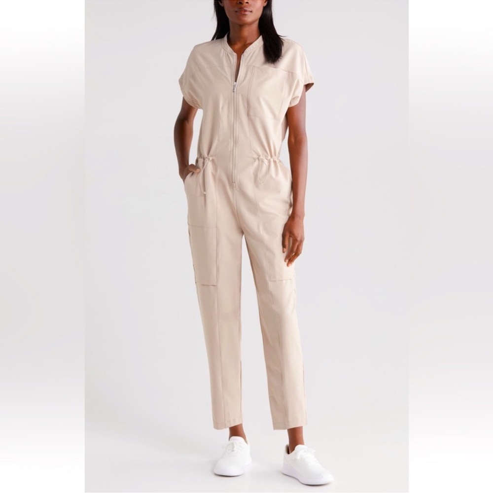 Zella In Flight Cargo Jumpsuit In Tan Thread